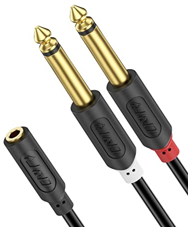 J&D 3,5 mm zu 2x 6,35 mm Kabel, Gold-Plated [AudioWave-Serie] 3,5mm (1/8 Zoll) TRS Weiblich auf 2 x 6,35mm (1/4 Zoll) TS Männlich PVC-Überzug Stereo-Audio-Adapter Y-Splitter-Kabel - 0.9 M
