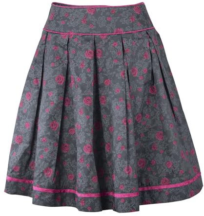 Ramona Lippert® – Traditionell damkjol Anne grå, rosa, blommig med dragkedja och kjolväska – traditionell kjol – kjol för dräkter t.ex. Oktoberfest kjollängd 65 cm, GRÅ, 36