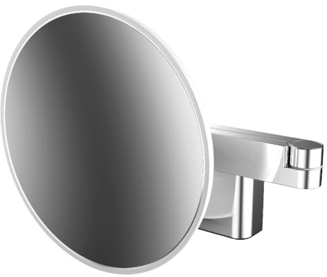 Emco EVO LED Rasier- und Kosmetikspiegel, rund, Doppelgelenkarm mit Wandanschluss Chrom 20,9 cm 3-Fach & rund & Direktanschluss