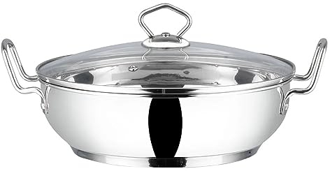 Vinod Induction Friendly Kadai Wok Frypan Stainless Steel for All Hobs with Glass Lid, 18cm, 1.5 LTR, by VINOD, Silver