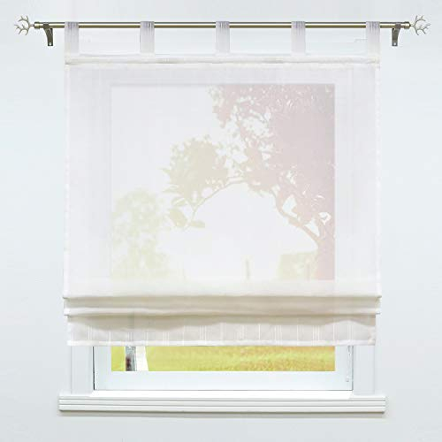 SCHOAL Raffrollo mit Schlaufen Transparente Raffgardinen Modern Schlaufenrollo Gardinen Leinen 1 Stück BxH 120x140cm Weiß