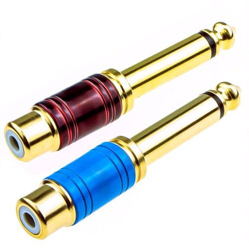 kenable Pro Métal 6,35 mm Mono Jack Fiche vers RCA Cinch Femelle en Rouge et Blanc [Pair] [RCA Phono to 6,35mm 1/4]