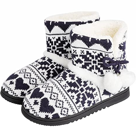 AONEGOLD® Dam toffel män vinter varma stickade stövlar fuskpäls fodrade ankelstövlar inomhus utomhus komfort halkfria bekväma tofflor, Blå 1, 39/39.5 EU