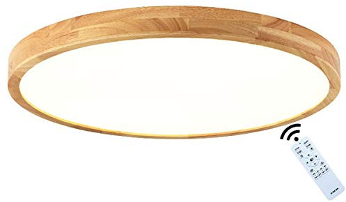 J.SUNUN LED Deckenleuchte holz Rund Modern Deckenlampe dimmbar 3000K-6000K Φ30cm 18W 1500LM Runde Holz Lampe für Wohnzimmer Schlafzimmer Esszimmer Büro Kinderzimmer Holzlampe