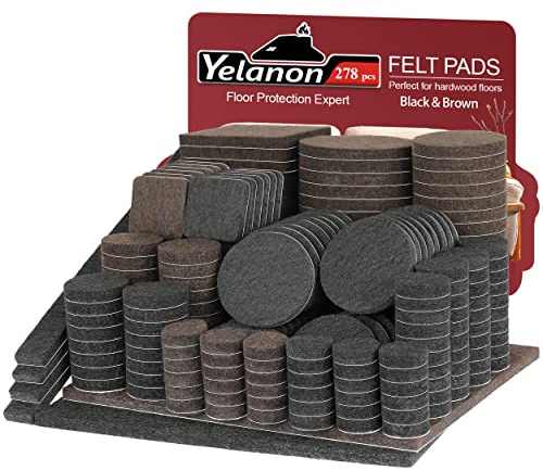 Yelanon 278Pcs Felt Pads for Furniture Feet Floor Protectors, Black & Brown | Furniture Pads for Chair Legs&Sofa Feet, Self-Adhesive Felt Furniture Pads, Anti-Scratch Floor Protectors for Hardwood Floors
