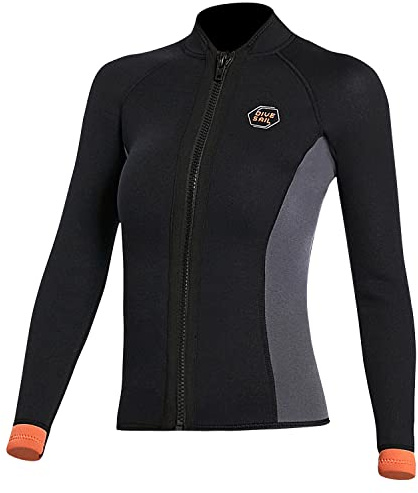 Wetsuit Top 3mm Neoprene Wetsuit Jacket Women Front Zip Long Sleeve Diving Suit for Swimming Surfing Snorkeling Kayaking Scuba Diving XL Size