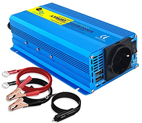 Cantonape 1000W Convertidor de Voltaje de Onda sinusoidal Pura para Coche-Inversor de 24v a 230v-Convertidor con 1 Toma EU y 2 Puertos USB