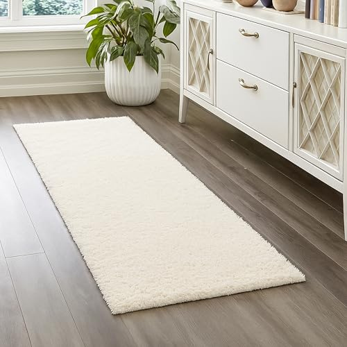Teppich-Traum Moderner Shaggy Teppich Hochflor Uni Creme 80x150 cm | Weich und kuschelig, pflegeleicht, robust, langlebig, allergikergeeignet, saugrobotergeeignet, Wohn- & Schlafzimmer