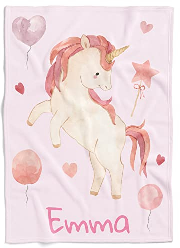 Personalisierte Babydecke Kinderdecke mit Einhorn Motiv und Name | Individuelle Baby Decke Namensdecke (Einhorn), 80 x 110 cm