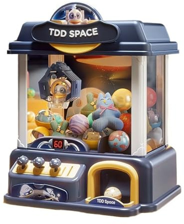 Claw Machine Arcade Game, Candy Grabber Machine, Features LED Lights and Sound Effects, Fun for The Whole Family (Color : Blue, Size : 49 Dolls+20 Capsules)