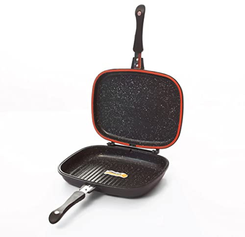 Müller Kitchen Sartén doble MK-3001, antiadherente de granito de mármol alemán de aluminio fundido a presión, sin PFOA, resistencia a los arañazos, 32 cm, color negro
