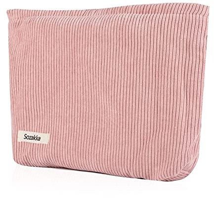 Petite Pochette Maquillage Trousse de Maquillage Tissu Sac à Cosmétiques à Glissière Sacs à Main Portables pour Femmes Trousse de Toilette Voyage Imperméable pour Port Quotidien,Stockage-Rose