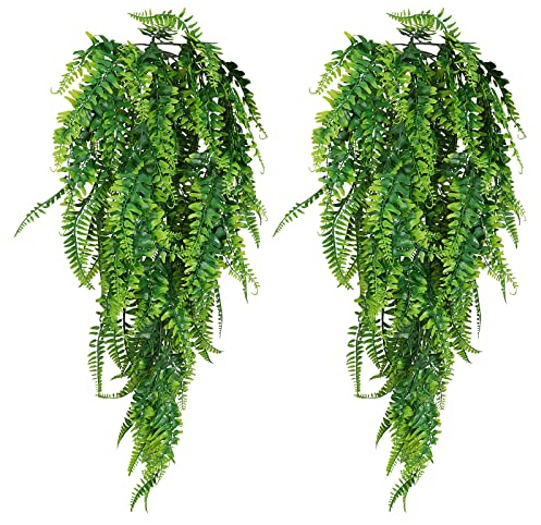 2Pièces Artificielle Plante Lierre Artificielle Plantes Fougère,Artificiel Fausse Plante Boston Feuille Fausses Fougères Tombante Interieur Exterieur Fausse Plante Suspendue Fausse Chambre Murale Déco