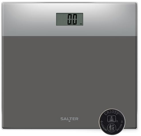 Salter 9206 SVSV3R elektronische Personenwaage - digitale badzimmerwaage, Personen Körperwaage mit LCD Display, Treten Sie auf, 180 kg maximale Kapazität, Gewichtswaage aus glas, silber/grau