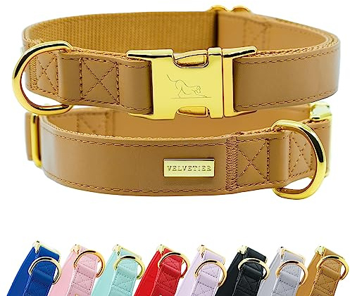 VELVETIER Hundehalsband Coffee (Braun), veganes Leder, M/L 39-59 cm | Für mittlere und große Hunde, goldene Schnalle, veganes Leder, Labrador, Weimaraner