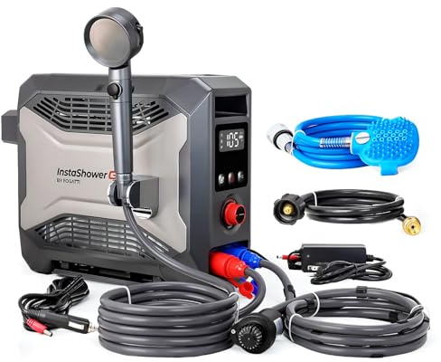 FOGATTI InstaShower GO Pro, tragbarer Propan-Warmwasserbereiter 22.000 BTU, mit 5000 mAh wiederaufladbarem eingebautem Akku, DC 12 V, Outdoor-Campingdusche