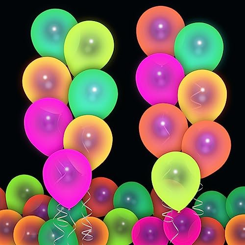 50pcs Globos de Neón Fluorescentes Fiesta 5 Colores Cumpleaños Globos de Látex para Decoración Fiesta Cumpleaños con Cinta