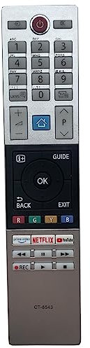 APYRDH Remplacement Télécommande CT-8543 pour Télévision Toshiba FHD UHD XUHD - Sans Réglage Requis