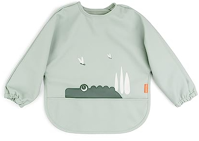 Done by Deer Bavaglino a Maniche Lunghe per Bambini - Bavaglino per Bambini Idrorepellente/Impermeabile - con Tasca – Regolabile - Facile da Pulire - Per Bambino 6-18 Mesi, verde, Longueur devant: 34