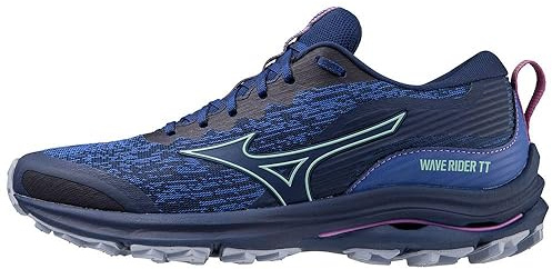 Mizuno Wave Rider TT Neutralschuh Damen-Berry, Dunkelblau, Laufschuhe Neutral Damen, Blaue Depths Beveled Glass Vivid Orchid, 39 EU