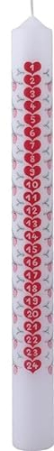 Diana candles Adventskalenderkerze 3x30cm verschiedene Kerzen 24 Tage Kerzen Adventskerzen (Motiv Tannenzweige mit roten Herzen-weiß)