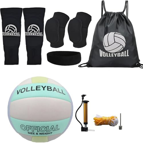 Aikelai All in One Volleyball Set, Include Volleyball Knee Pads, Arm Sleeves, Sport Headband, Drawstring Bag for Teens (1 Set of 8 Pieces)