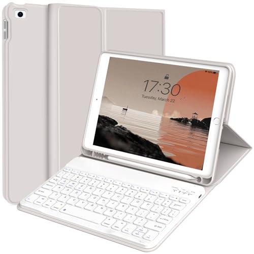 kenke Funda para iPad 6/5ª generación con teclado de 9.7 pulgadas 2018/2017, iPad Air 2/1, funda de teclado inalámbrico Bluetooth desmontable con soporte para lápiz lateral izquierdo integrado