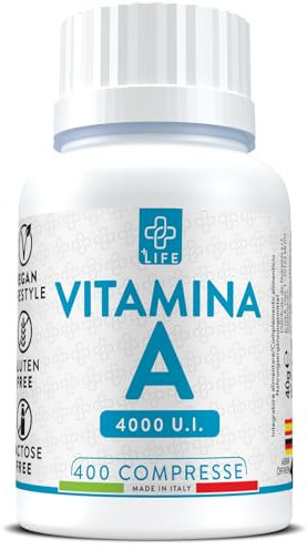 Vitamina A Pura 1200mcg PiùLife 4000 UI Per Compressa, Retinoidi Integratore, Vitamina A Retinolo (Acetato Di Retinile) Antiossidante Integratore Occhi Vista Pelle, Difese Immunitarie