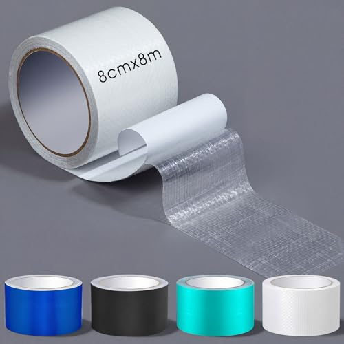 Sinmoe PE Planenband Lkw Reparatur Klebeband 8 cm X 8 M, Transparente | PE Planenband mit Hoher, Markisenstoff Reparaturset, Wasserdicht Zelt Flicken für Kfz Flugzeug Trampolin Planen Kleber