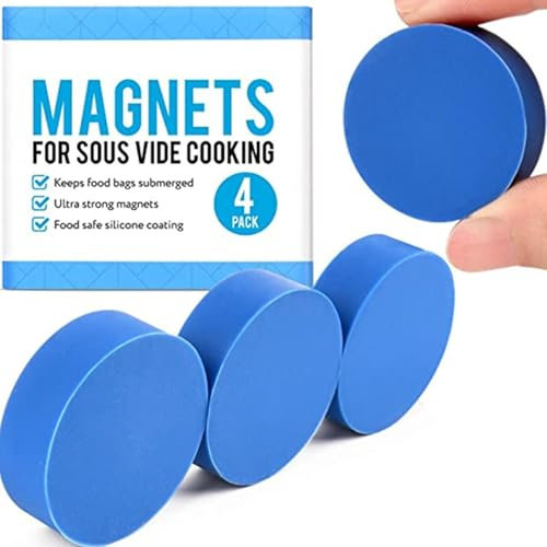 4 Pack Sous Vide Blue Silicone Weight Magnet | Food Safe Silicone Coated Magnets for Immersion Bags & Preventing Floating/Undercooking | Low-Temperature Cooking Accessory Sous Vide Clip