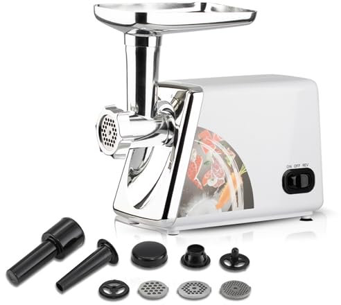 DOJOEUU Tritacarne Automatico, tritacarne Elettrico in Acciaio Inox con 3 velocità Regolabili, insaccatrice for Salsicce Domestica con 3 Piastre e Tubi for insaccatrici, tritacarne in Acciaio Inox