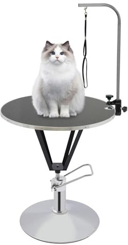 Trimmtisch für Hunde, Hundefriseur Tisch, Hundepflegetisch, Hydraulischer Tierpflegetisch Haustierpflege Groomingtisch mit verstellbarer Höhe für Hundefriseure und Tierbesitzer (Schwarz, Rund)