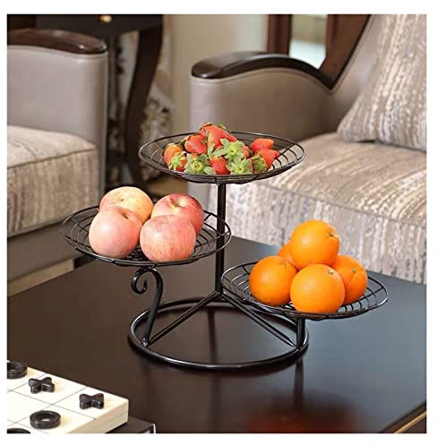 Snowflyk Fruit 3-Tier Metal Fruit Basket, Multifunctional Drain Fruit Snack Cake Storage Rack, Fruit Bowl Countertop St