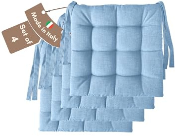 Il Tuo Artigiano Design 4 Stuhlkissen im Set, 40 x 40 cm 6 cm dick, Polsterung aus Schaumstoff und weichem Acryl, Sitzkissen Stuhl 4er Set, Stuhlkissen Outdoor 40x40 (4, Hellblau)