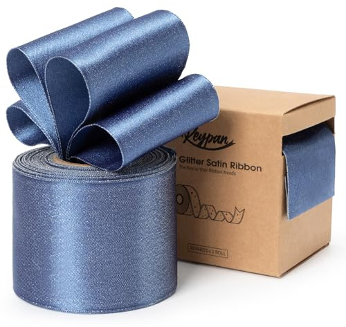 Keypan Staubblau Geschenkband Breit 63mm Glitzerndes Satinband mit Drahtkante Schleifenband für Kränze, Baumschmuck, Geschenkpapiere, Wohnkultur, 9.14m