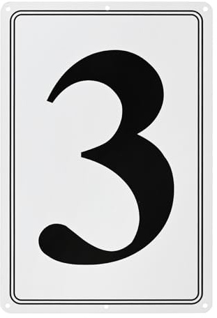 M METERXITY Aluminum Number Sign 3 11.8 Inch, Black Text On White | Rust Free Waterproof Reflective Plate, for Garden, Door, Mailbox, Parking Lot, House Number Wall Decor Sign