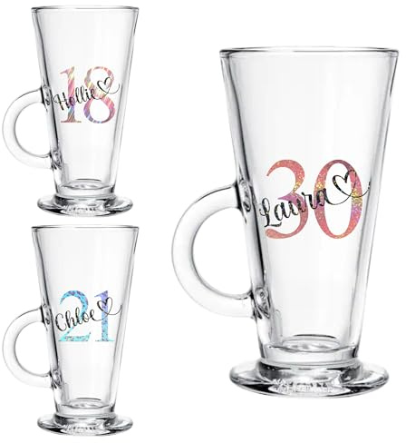 Personalised Birthday Hot Chocolate Latte Glass Gifts for Her, Him, Girl, Boy, Women, Men Bestie 18th 21st 30th 40th 50th 60th 70th 80th Any Age Party Present Idea