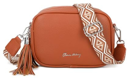 Bolso bandolera mujer pequeño de cuero PU dos compartimentos y dos bandoleras, bolso mensajero para cruzar polipiel regalo original para mujer