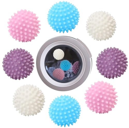 Trockner Ball, 8 Stücke Wiederverwendbare Dryer Balls, Wäsche Wäschetrockner Trocknen Ball, Waschkugel Trocknerkugeln für waschmaschine Wäschetrockner Trockner Bälle Flauschigere Wäsche 4 Farben