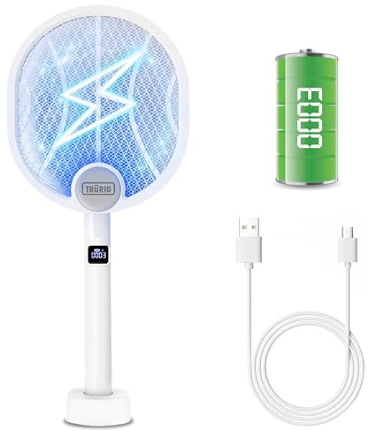 Fly Swatter and Bug Zapper Indoor - 2-in-1 Electric Swatter with Rechargeable Mosquito Zapper, High-Voltage Fly Killer and UV Light Mosquito Trap for Effective Indoor and Outdoor Use