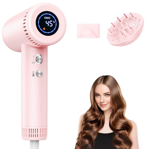 Ionen Föhn mit Diffusor - 160.000 U/min Hochgeschwindigkeits Haartrockner für Locken, Schnelltrocknend, Fön mit 500 Mio. Negative Ionen gegen Frizz, 9 Temperatur-Stufen, für Hause, Reisen, Salon