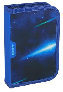 itenga Schüler-Etui 28 teilig gefüllt 1-Zipper Federmäppchen für Jungen und Mädchen (ABS Blue Space)