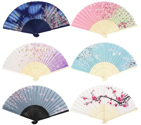 6 Stück Faltbare Fächer Handfächer Fächer Hochzeit Sommer mit Quaste Hand Fan Asiatische Deko Bambusfächer für Damen für Geburttag Hochzeit Party Fotografie Tanzen Geschenke Wanddekoration