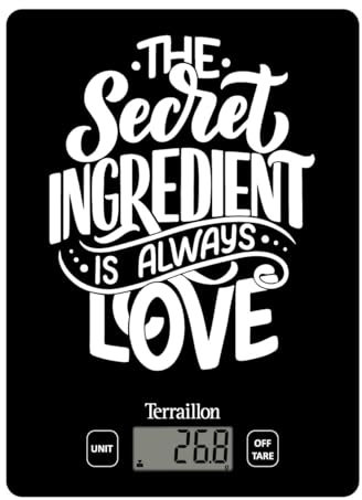 TERRAILLON - FIRST SECRET- Balance de cusine électronique, Plateau verre, Capacité 3 kg, Graduation 1g, Tare, Conversions Liquides, Ultra-Fine et compacte - Ecran LCD - Secret