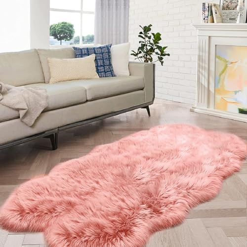 ORINOVA Teppich Kunstfell Rosa 120x180 cm Flauschig Waschbar Wohnzimmer Kuschelteppich Fellteppich Weich Bettvorleger Schlafzimmer Fellform