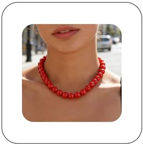 Boho Collier De Perles Rouges Collier Épais Collier Simple Collier Chunky Collier Perles Tour Cou Collier De Perles Rond Collier Chaînes Court Dainty Statement Minimaliste Délicat Exagéré Femmes