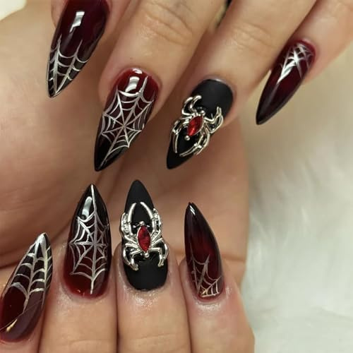 Evadollina Halloween Nägel, 24 Stück Spinne Press on Nails, Halloween Nails, Nägel Zum Aufkleben, Kunstnägel zum Aufkleben (Typ B)