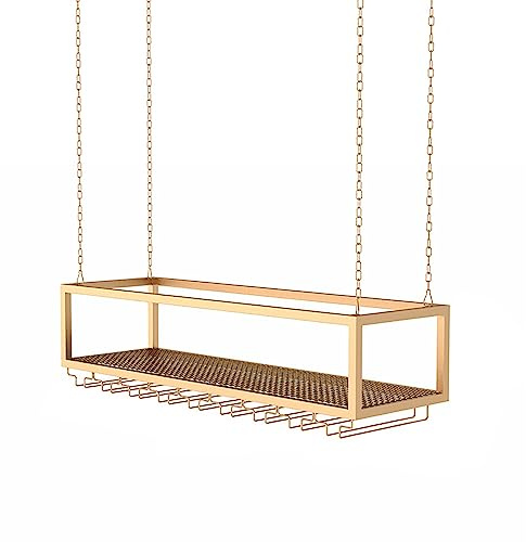 Genérico Portavasos Colgante con Cadena de Hierro metálico, portabotellas de Techo y estantes flotantes para Bares, restaurantes y cocinas, portavasos para exhibición Creativa en Bares.