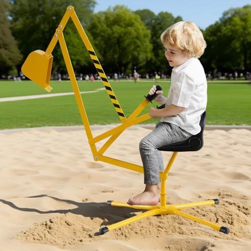 RELAX4LIFE Ruspa Escavatore Cavalcabile per Sabbiera con Sedile Girevole a 360°, Pala Flessibile, Schienale Ergonomico, 3 Anni+
