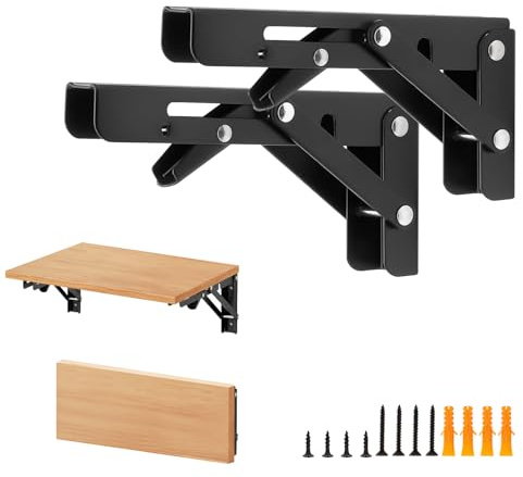 Home Expert Matte Black Folding Shelf Brackets, 6 Inch, 2 Pack
